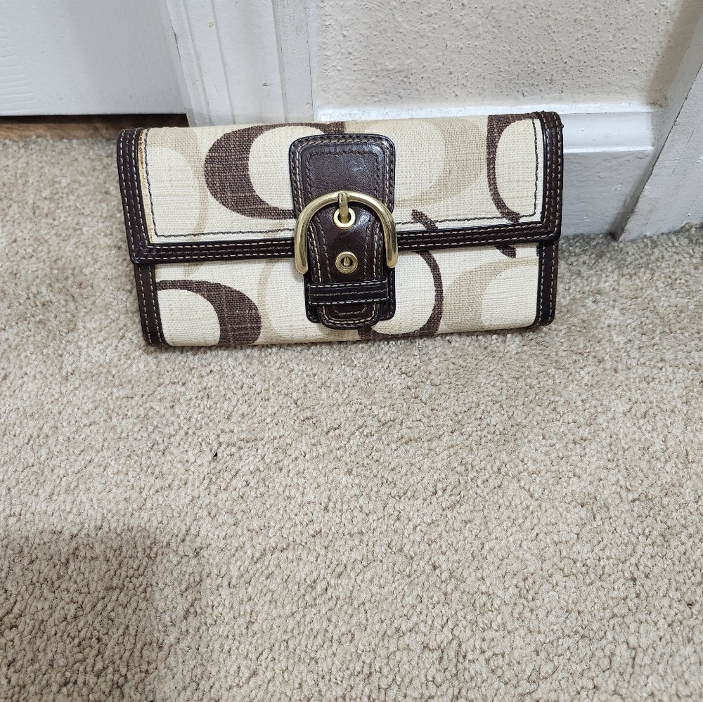 Coach Signature Canvas Wallet - Brown and Cream